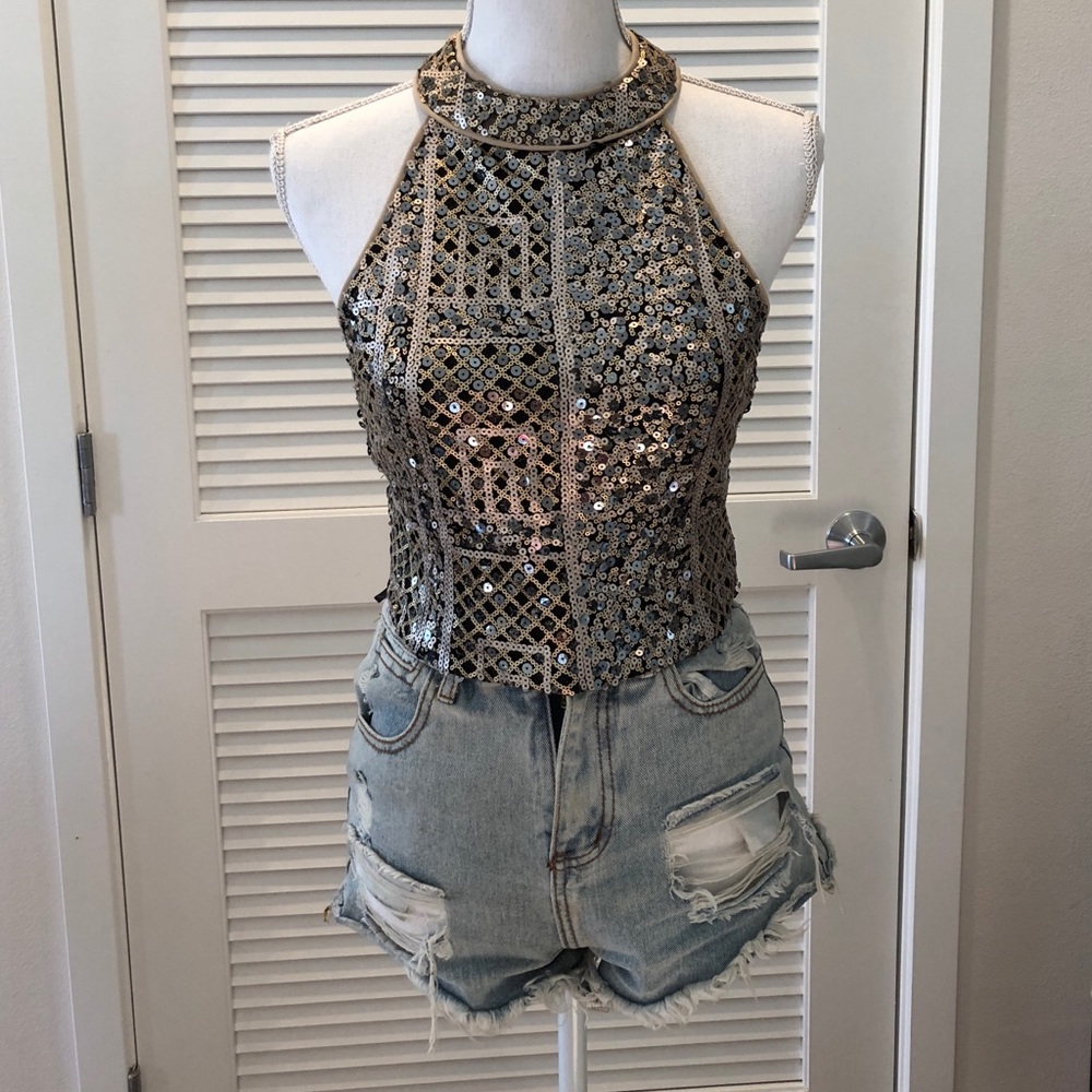 New embellished sequined halter top